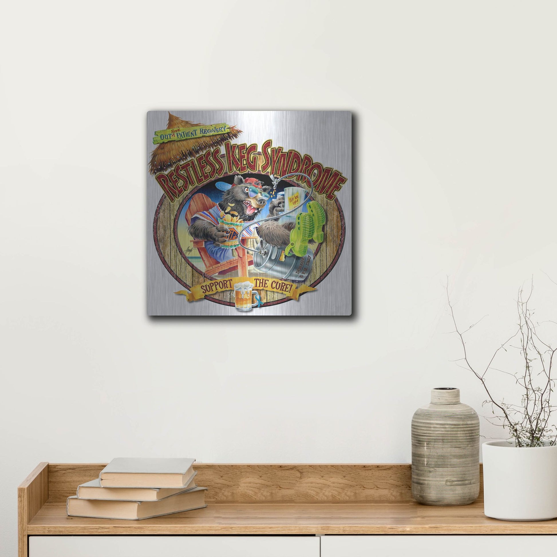 Luxe Metal Art 'BEAR Keg Syndrome' by James Mazzotta, Metal Wall Art,12x12