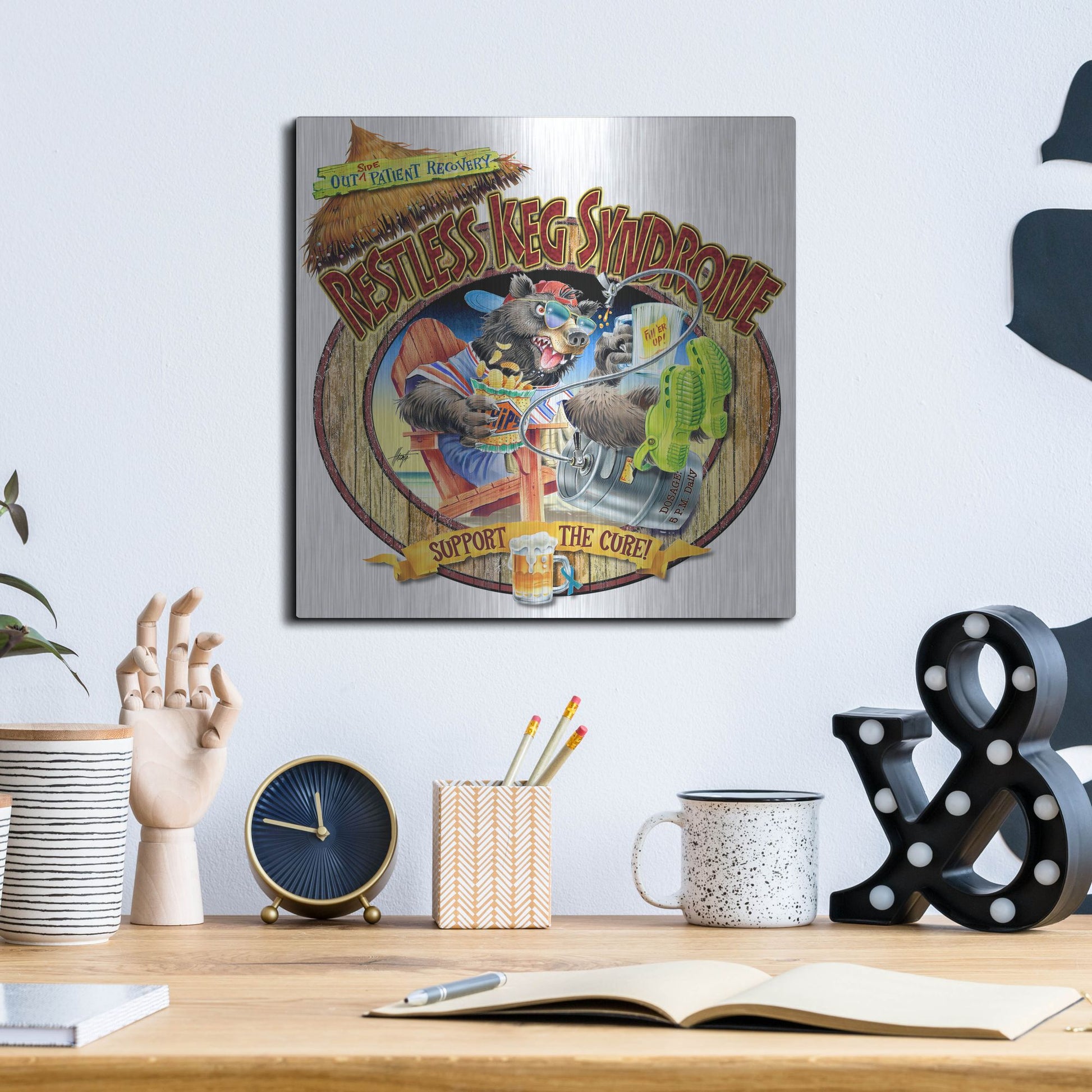 Luxe Metal Art 'BEAR Keg Syndrome' by James Mazzotta, Metal Wall Art,12x12