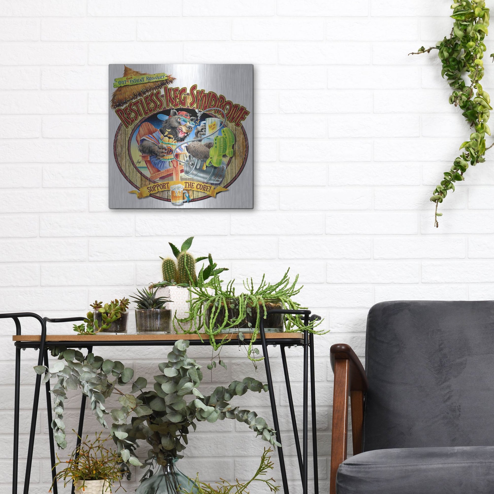 Luxe Metal Art 'BEAR Keg Syndrome' by James Mazzotta, Metal Wall Art,12x12