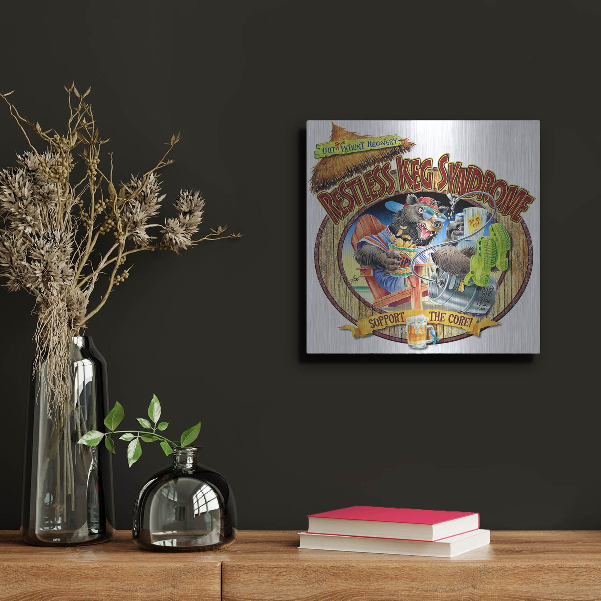 Luxe Metal Art 'BEAR Keg Syndrome' by James Mazzotta, Metal Wall Art,12x12