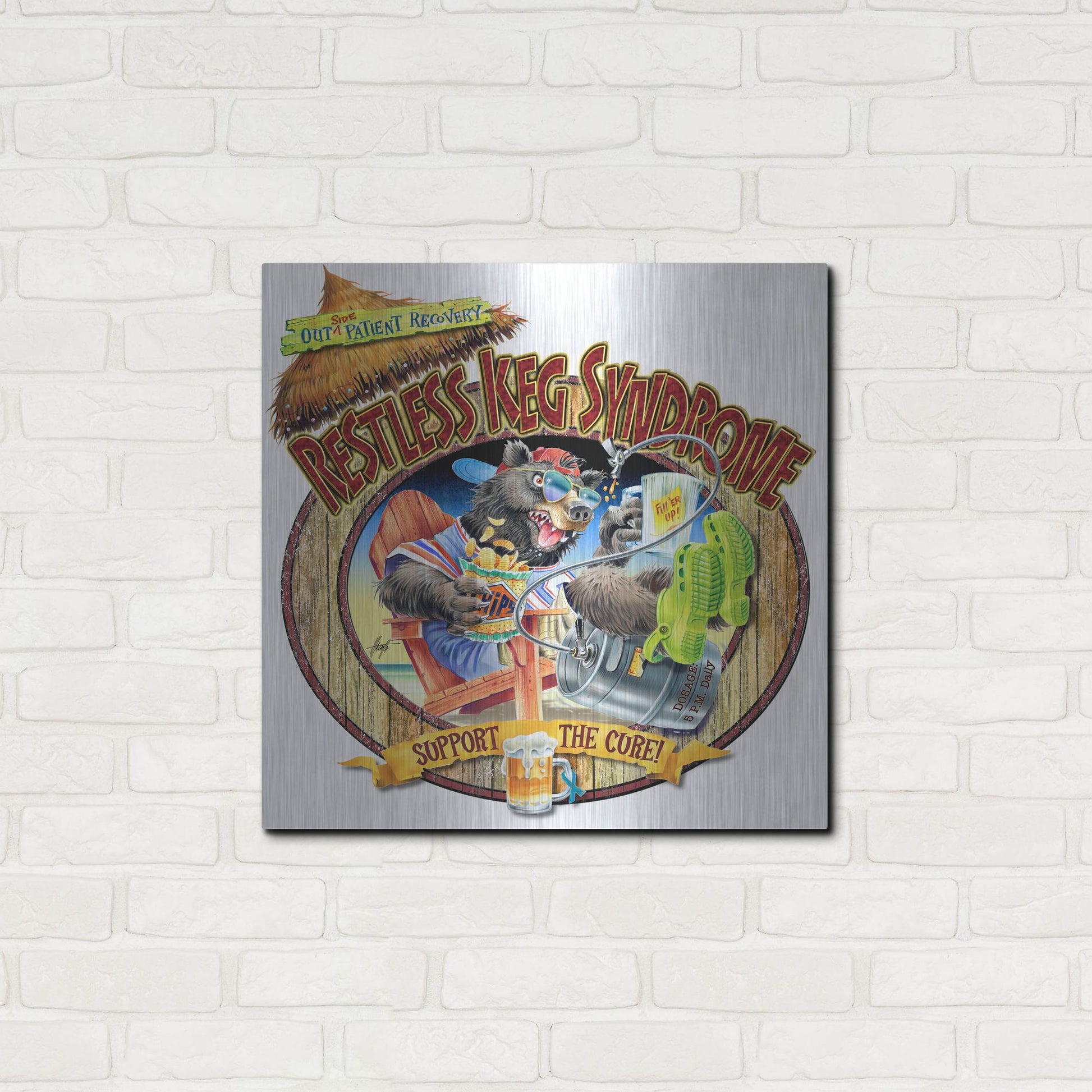 Luxe Metal Art 'BEAR Keg Syndrome' by James Mazzotta, Metal Wall Art,24x24