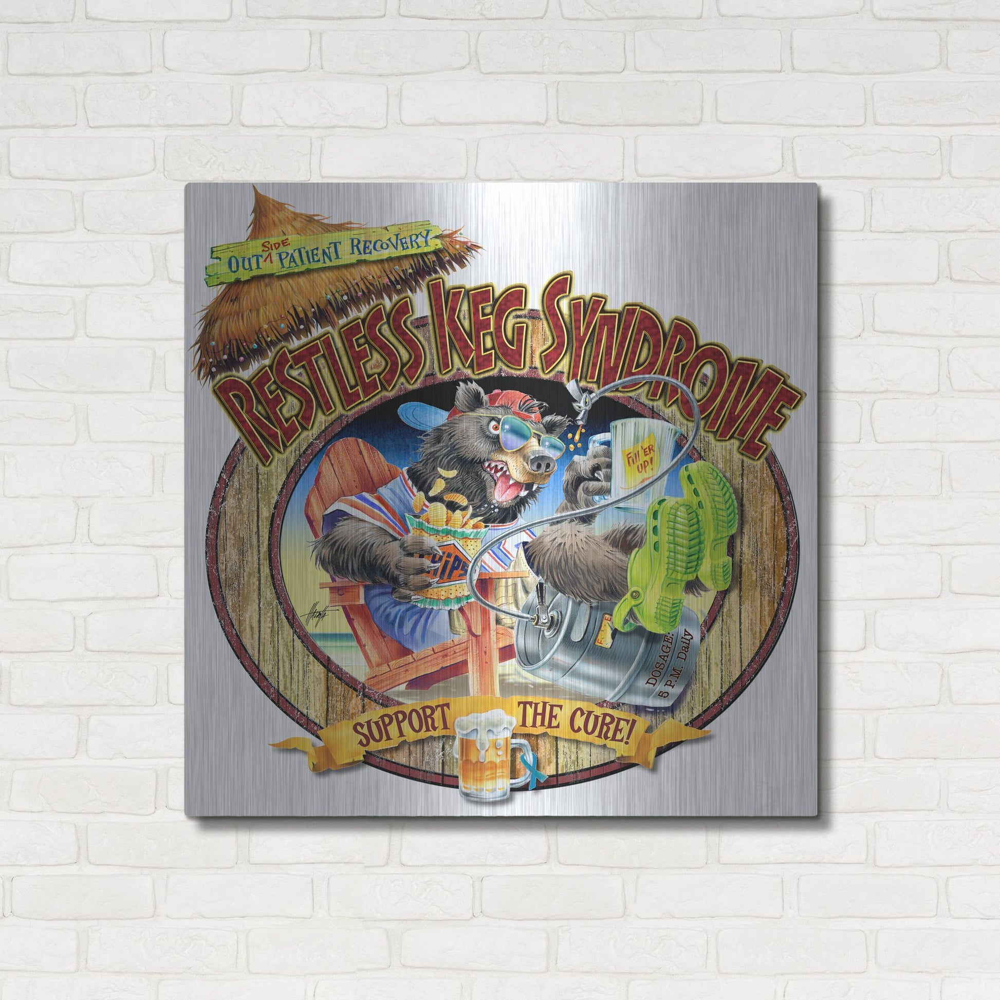 Luxe Metal Art 'BEAR Keg Syndrome' by James Mazzotta, Metal Wall Art,36x36