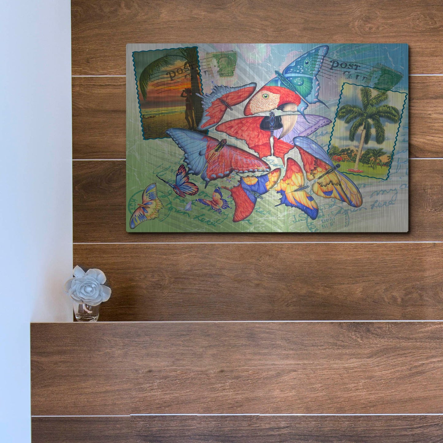 Luxe Metal Art 'Butterfly Postcards' by James Mazzotta, Metal Wall Art,16x12