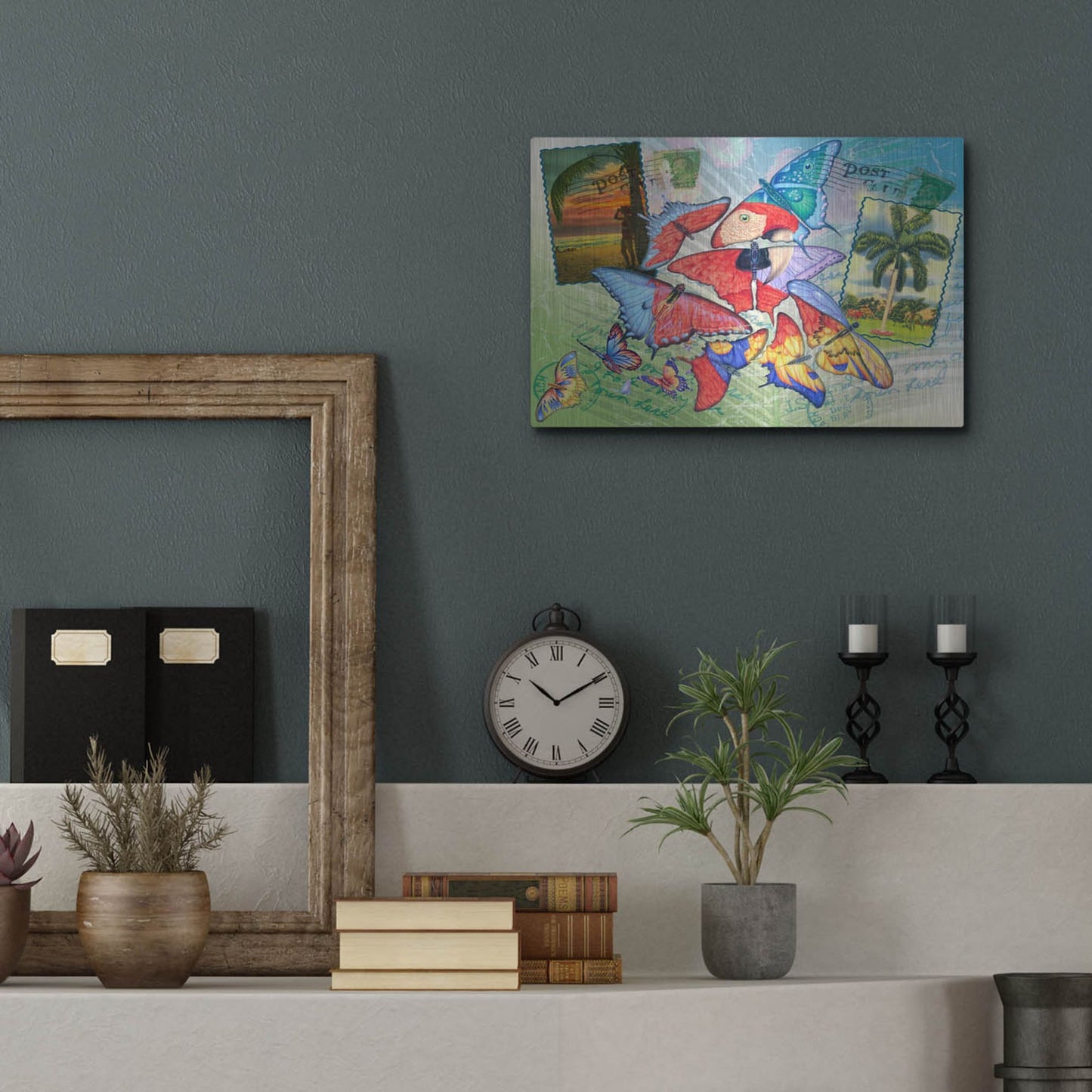 Luxe Metal Art 'Butterfly Postcards' by James Mazzotta, Metal Wall Art,16x12