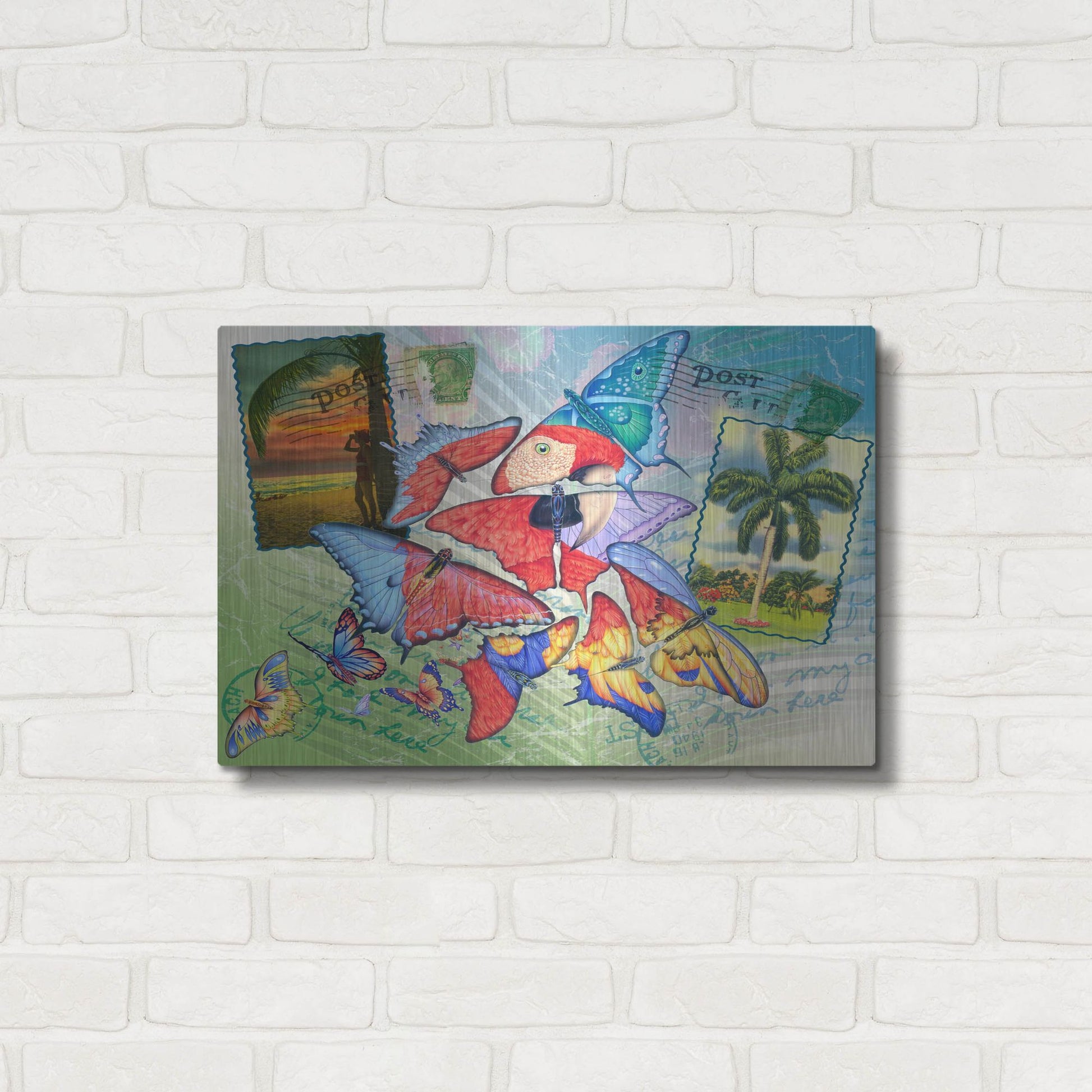 Luxe Metal Art 'Butterfly Postcards' by James Mazzotta, Metal Wall Art,24x16