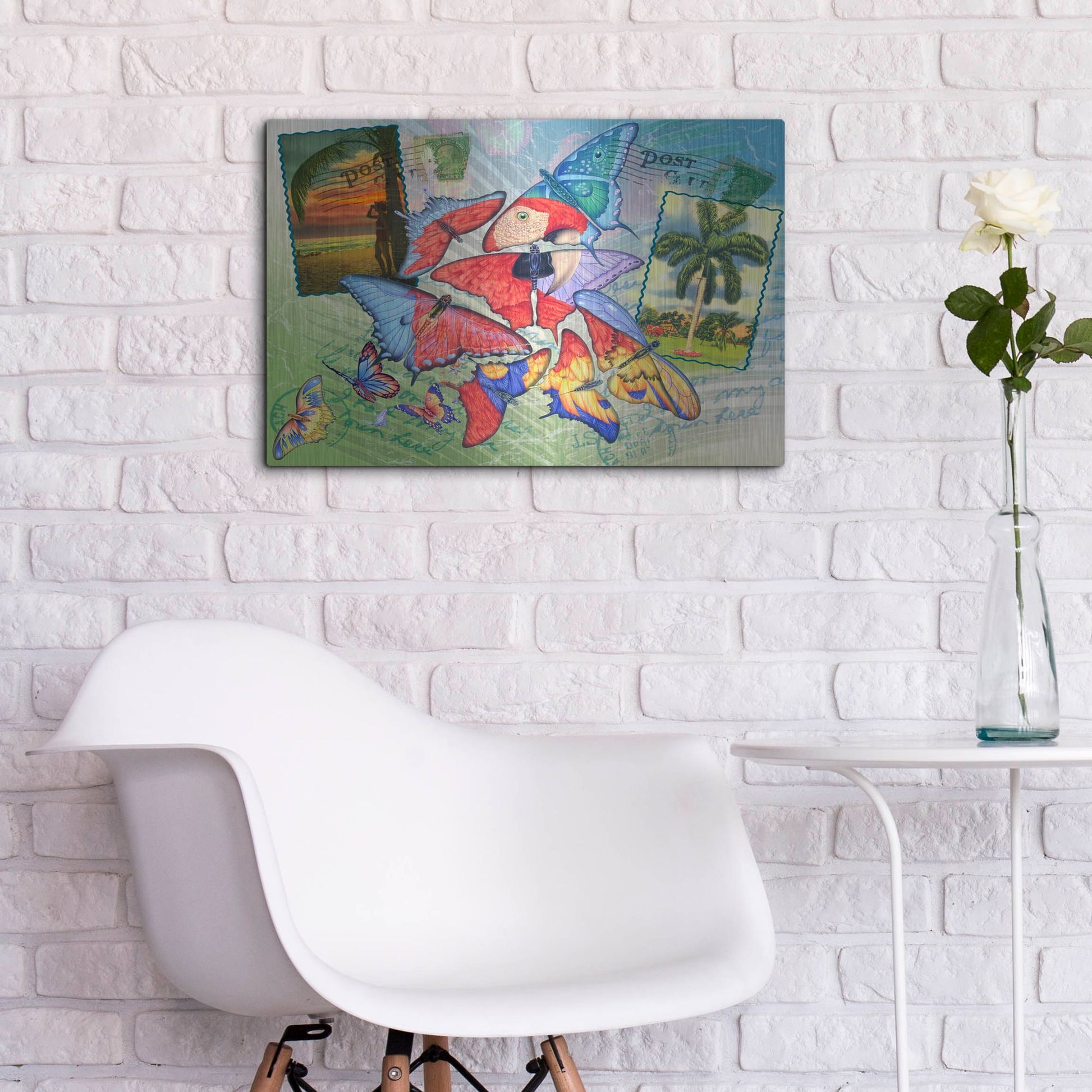 Luxe Metal Art 'Butterfly Postcards' by James Mazzotta, Metal Wall Art,24x16