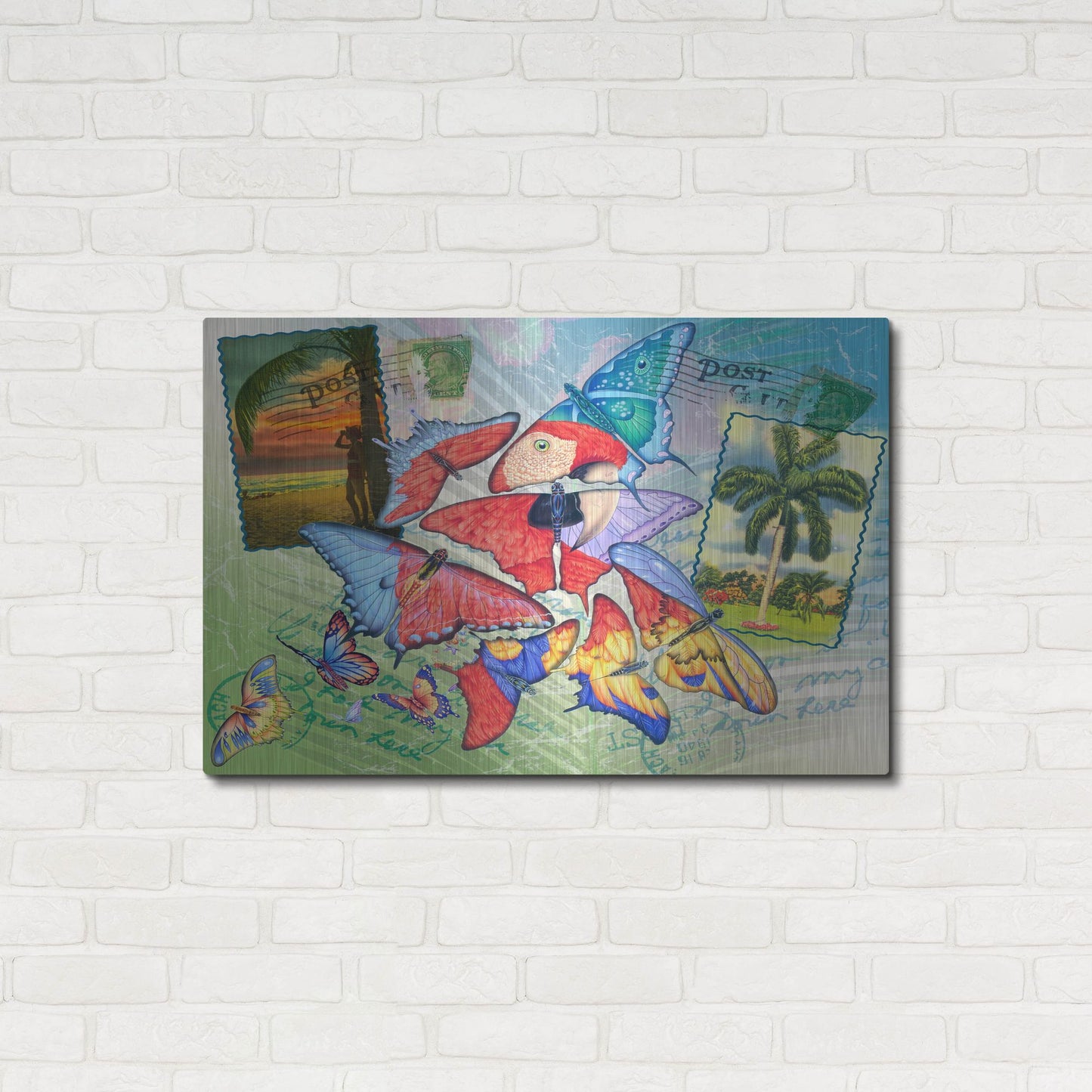 Luxe Metal Art 'Butterfly Postcards' by James Mazzotta, Metal Wall Art,36x24