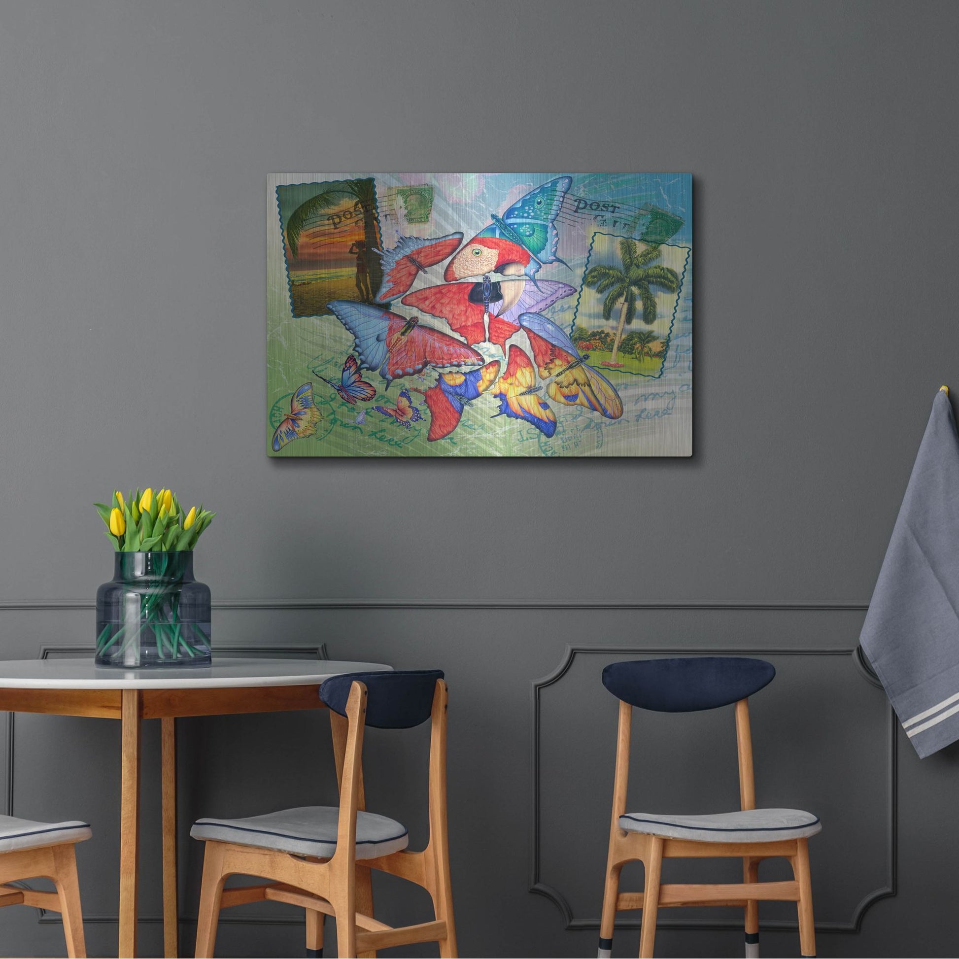 Luxe Metal Art 'Butterfly Postcards' by James Mazzotta, Metal Wall Art,36x24