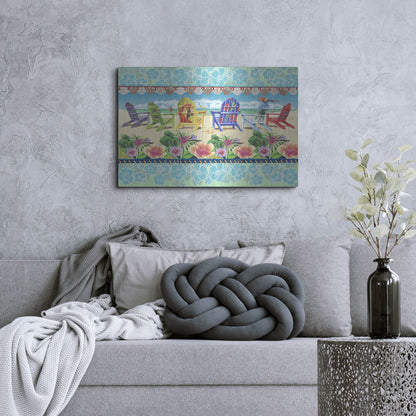 Luxe Metal Art 'Coastal Chairs Floral' by James Mazzotta, Metal Wall Art,36x24