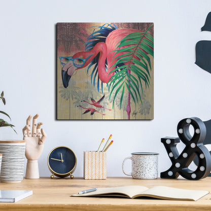 Luxe Metal Art 'Cool Flamingoes' by James Mazzotta, Metal Wall Art,12x12