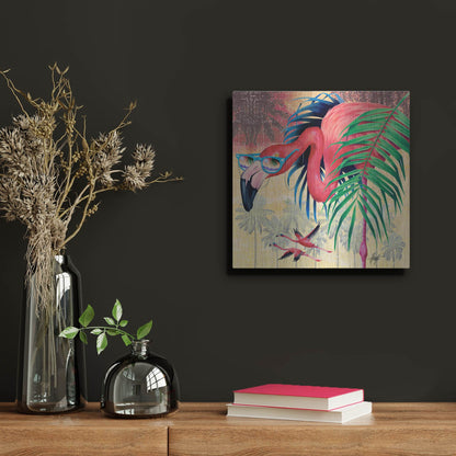 Luxe Metal Art 'Cool Flamingoes' by James Mazzotta, Metal Wall Art,12x12