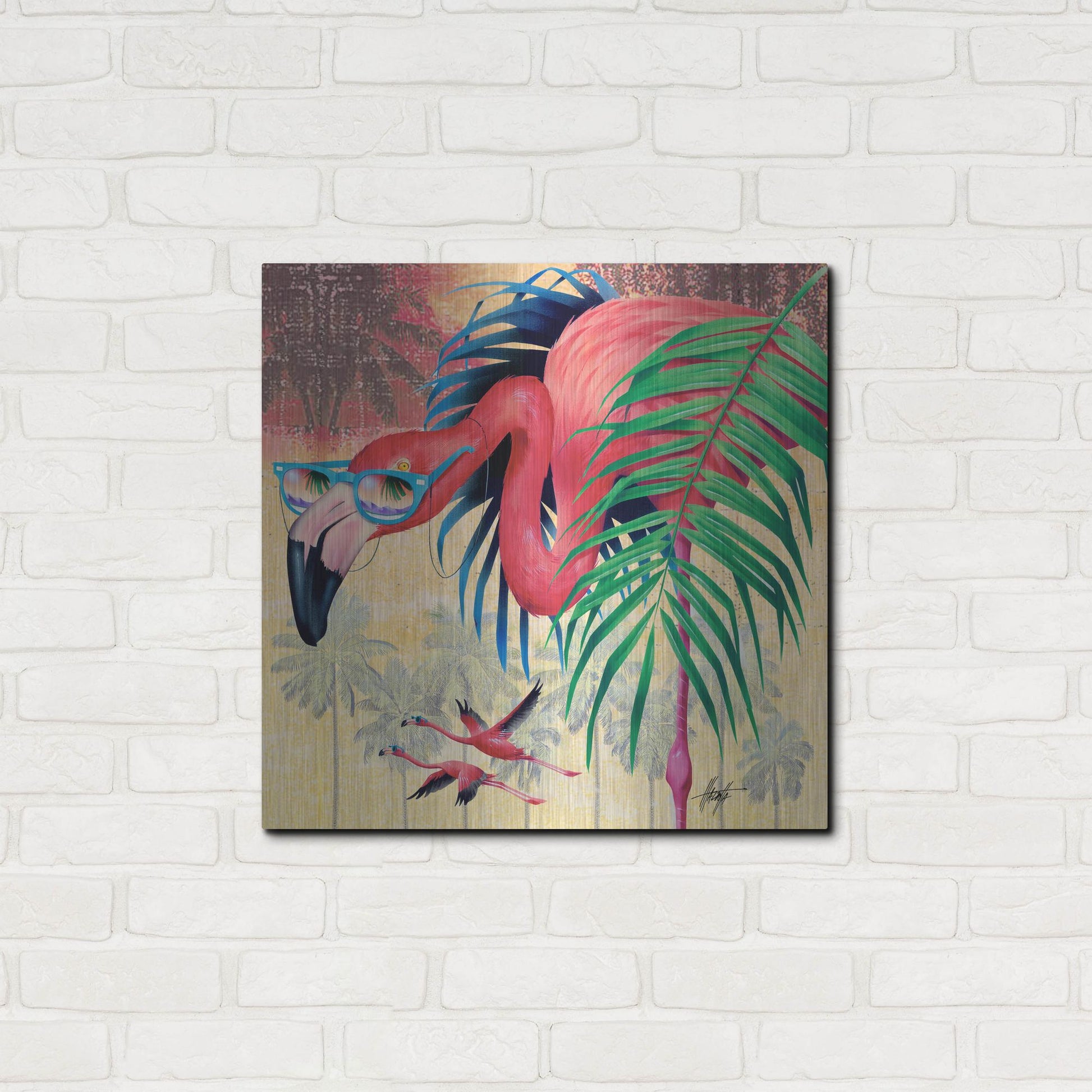 Luxe Metal Art 'Cool Flamingoes' by James Mazzotta, Metal Wall Art,24x24