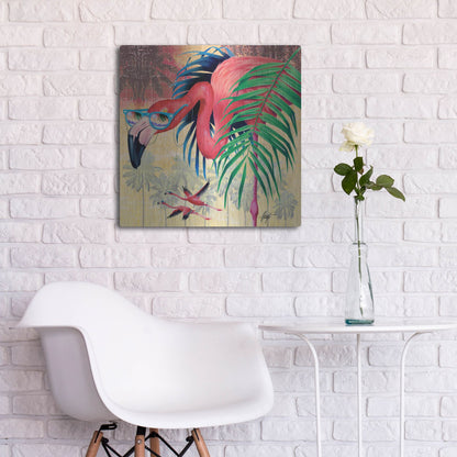 Luxe Metal Art 'Cool Flamingoes' by James Mazzotta, Metal Wall Art,24x24