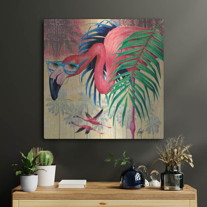 Luxe Metal Art 'Cool Flamingoes' by James Mazzotta, Metal Wall Art,24x24