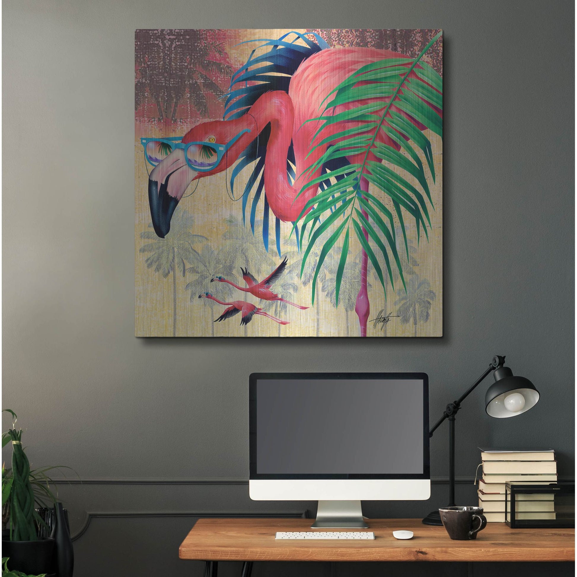 Luxe Metal Art 'Cool Flamingoes' by James Mazzotta, Metal Wall Art,36x36