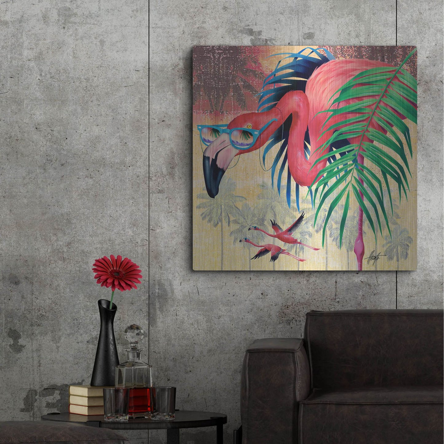 Luxe Metal Art 'Cool Flamingoes' by James Mazzotta, Metal Wall Art,36x36