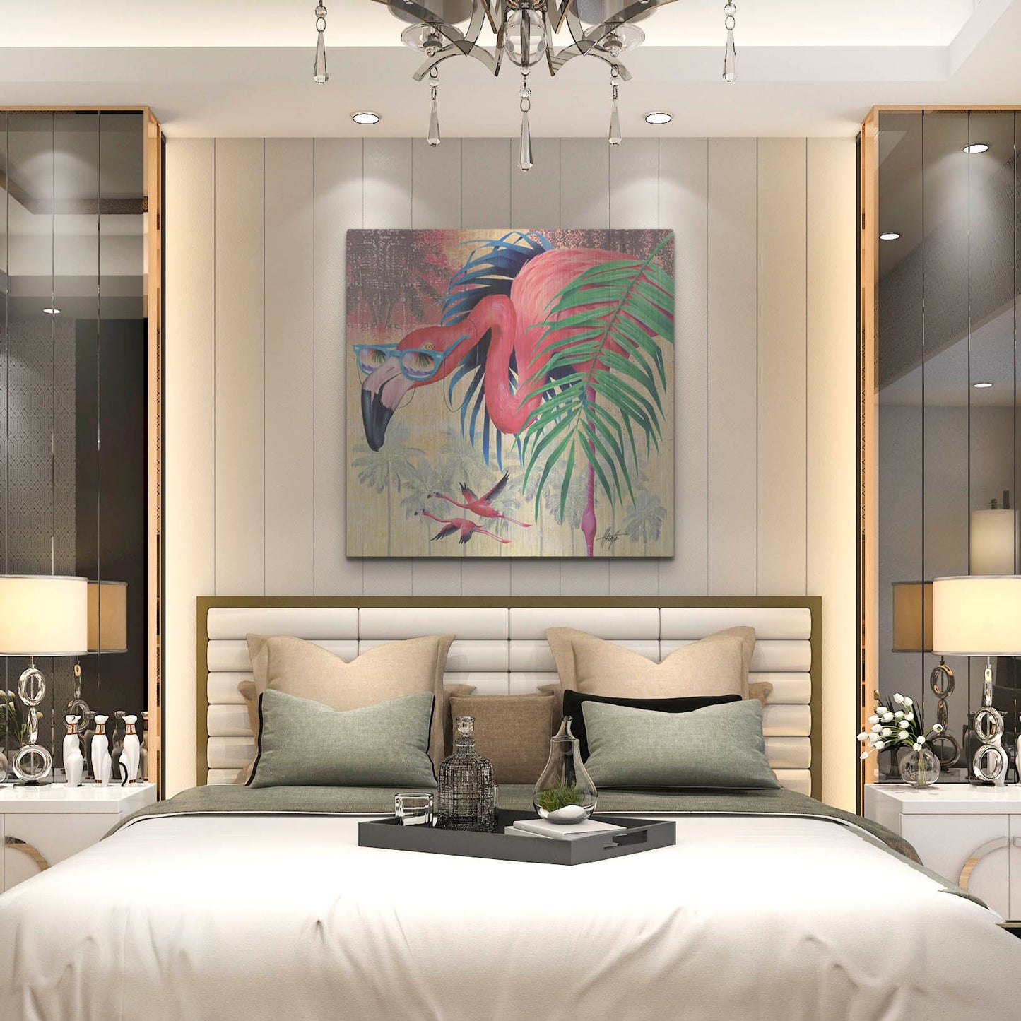 Luxe Metal Art 'Cool Flamingoes' by James Mazzotta, Metal Wall Art,36x36