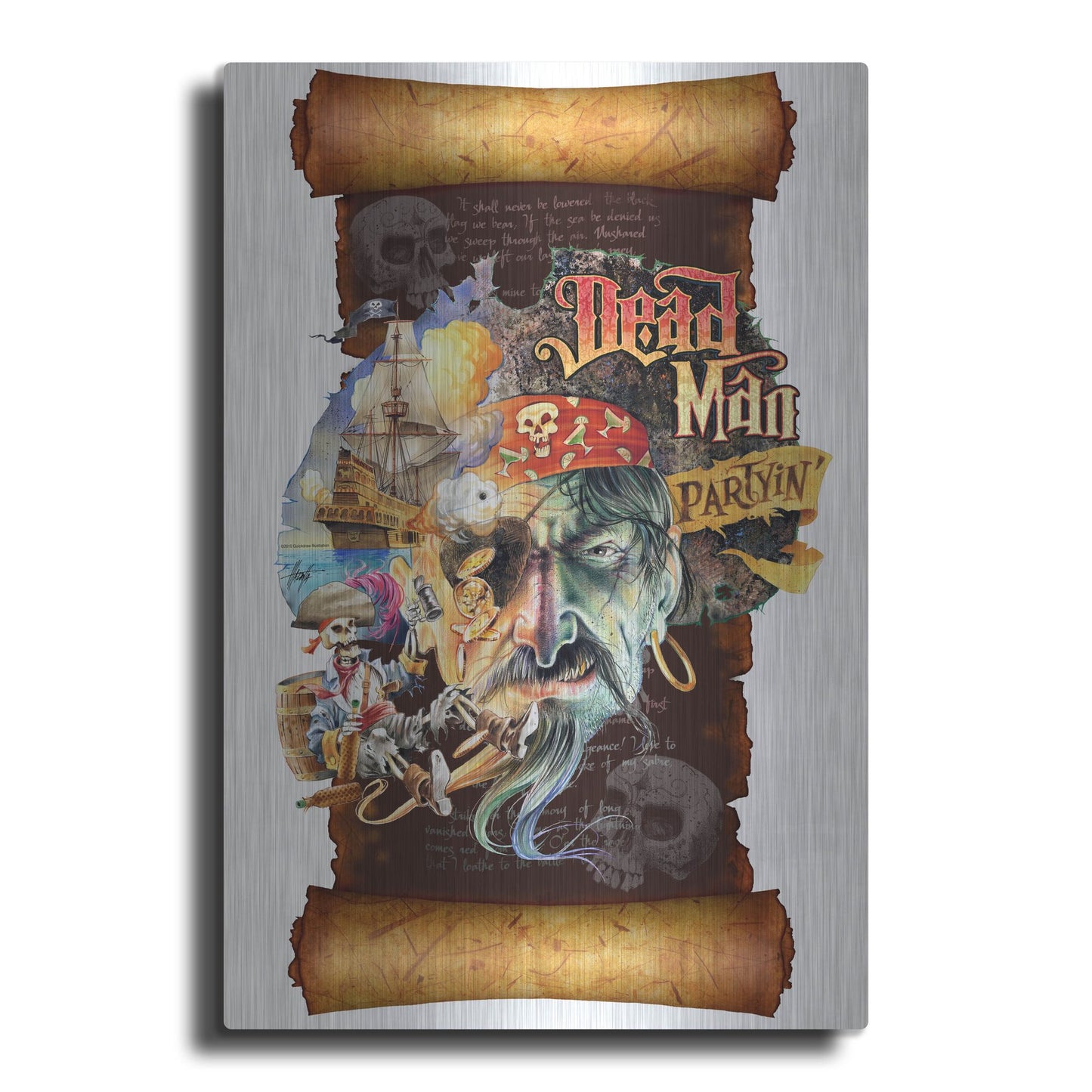 Luxe Metal Art 'Dead Man Partyin Scroll' by James Mazzotta, Metal Wall Art