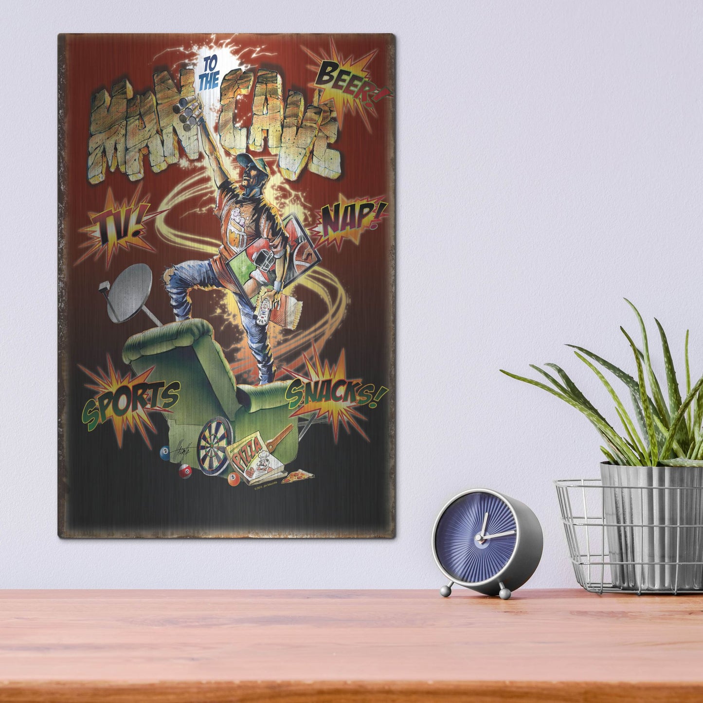 Luxe Metal Art 'Man Cave' by James Mazzotta, Metal Wall Art,12x16