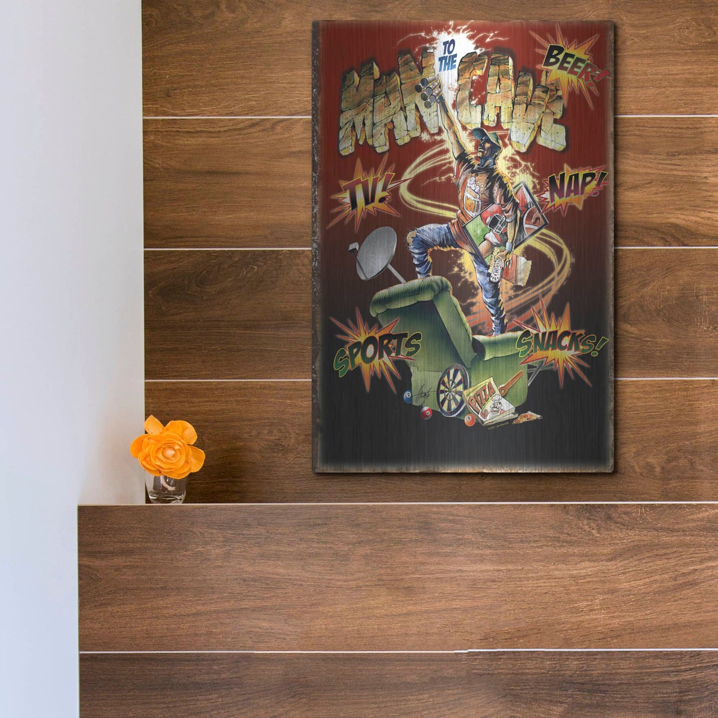 Luxe Metal Art 'Man Cave' by James Mazzotta, Metal Wall Art,12x16