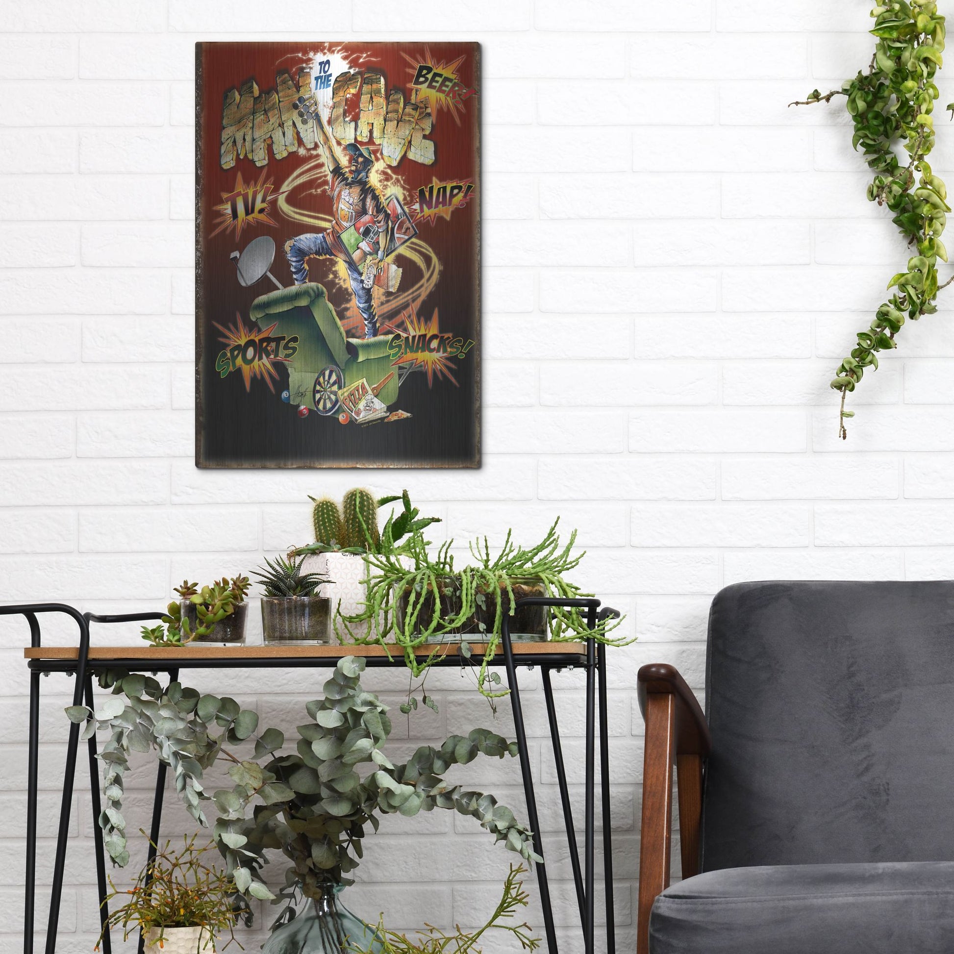 Luxe Metal Art 'Man Cave' by James Mazzotta, Metal Wall Art,12x16