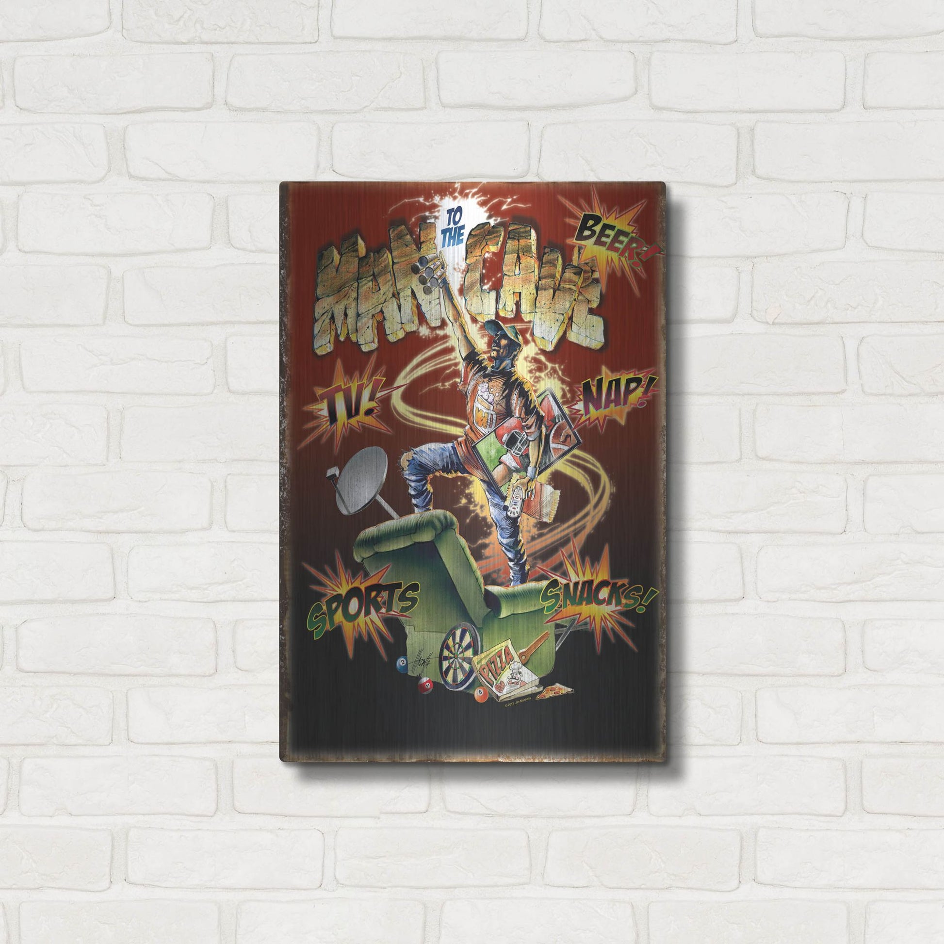 Luxe Metal Art 'Man Cave' by James Mazzotta, Metal Wall Art,16x24