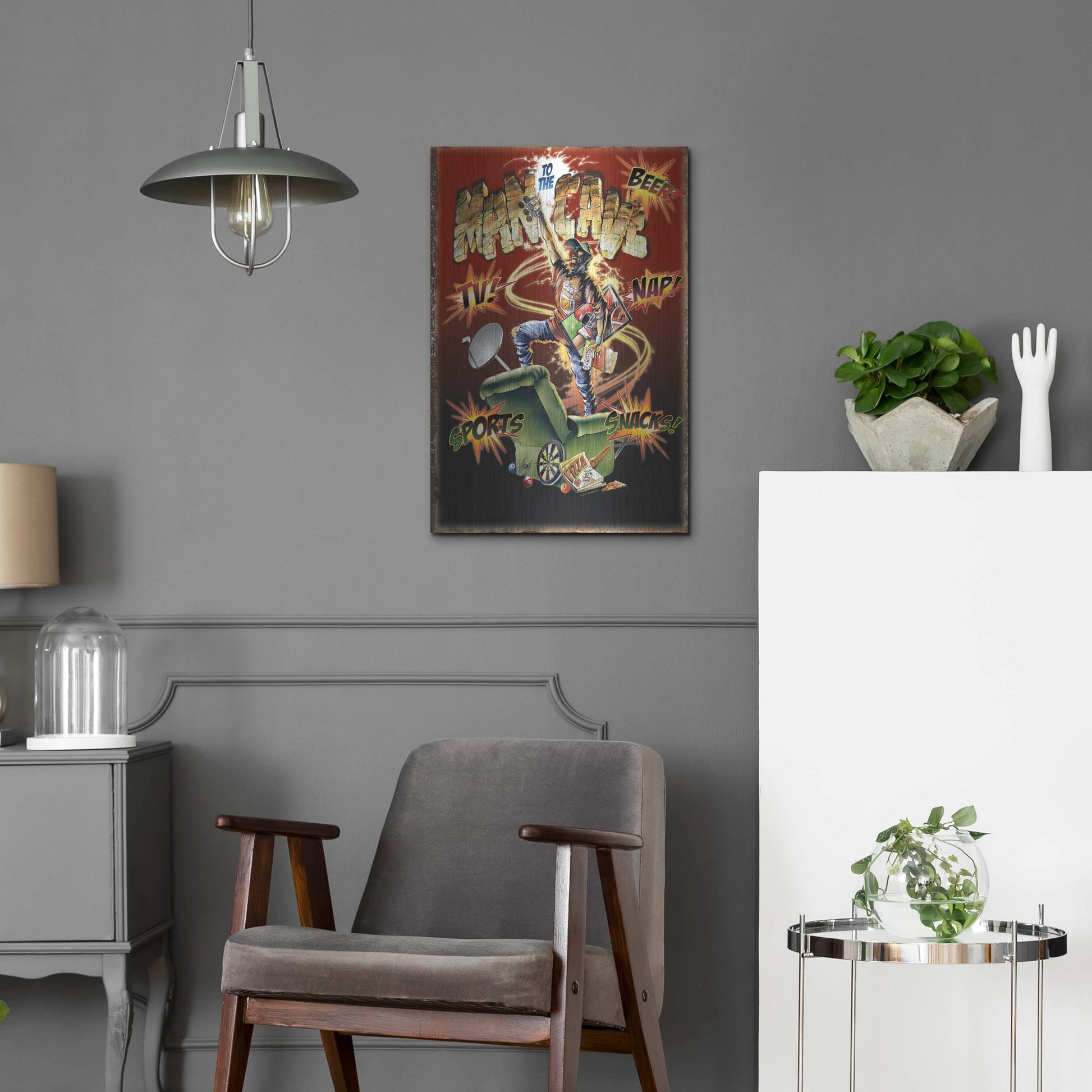 Luxe Metal Art 'Man Cave' by James Mazzotta, Metal Wall Art,16x24