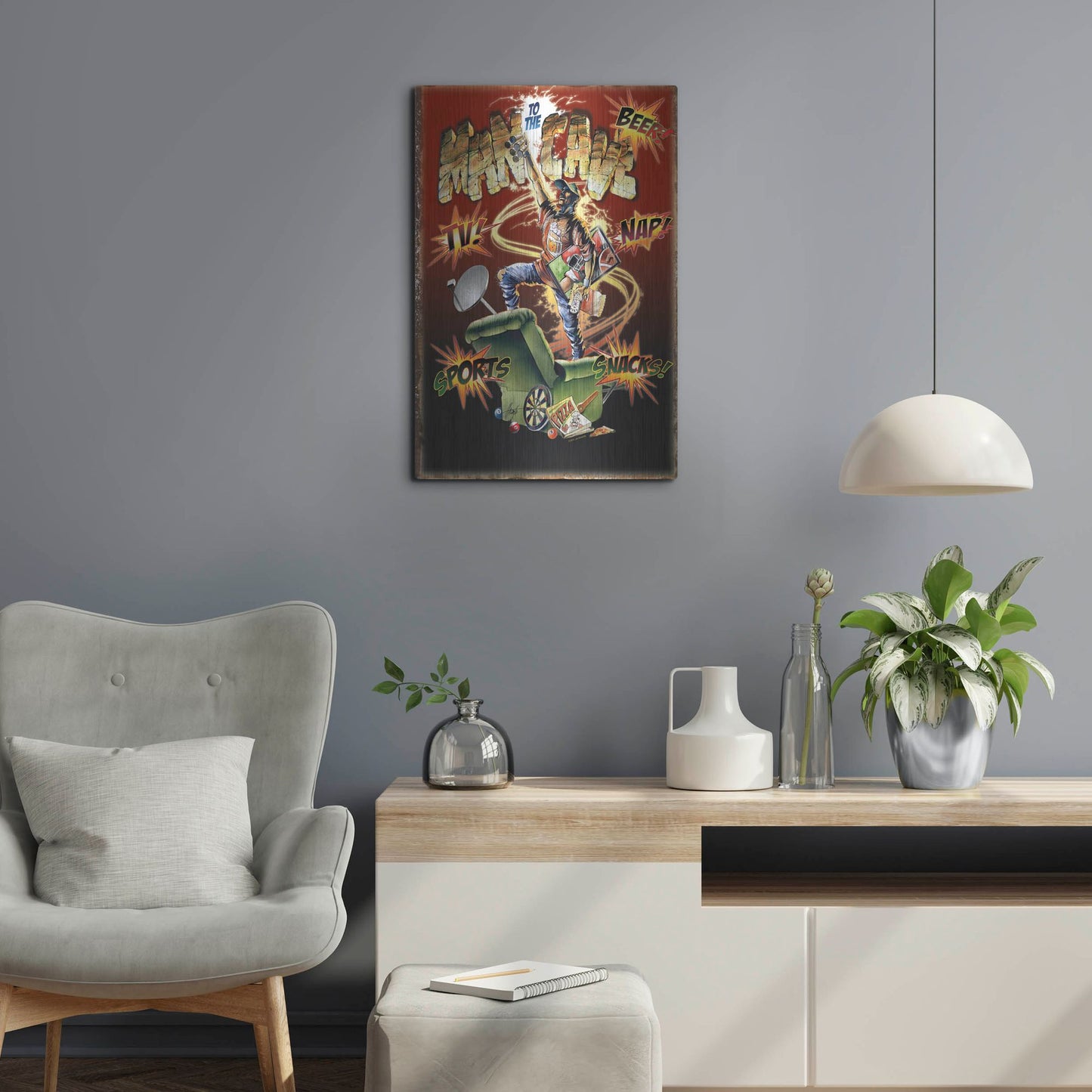 Luxe Metal Art 'Man Cave' by James Mazzotta, Metal Wall Art,16x24