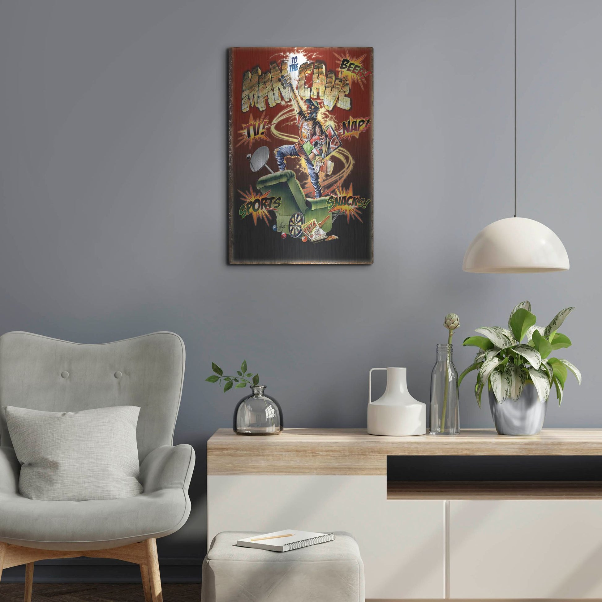 Luxe Metal Art 'Man Cave' by James Mazzotta, Metal Wall Art,16x24