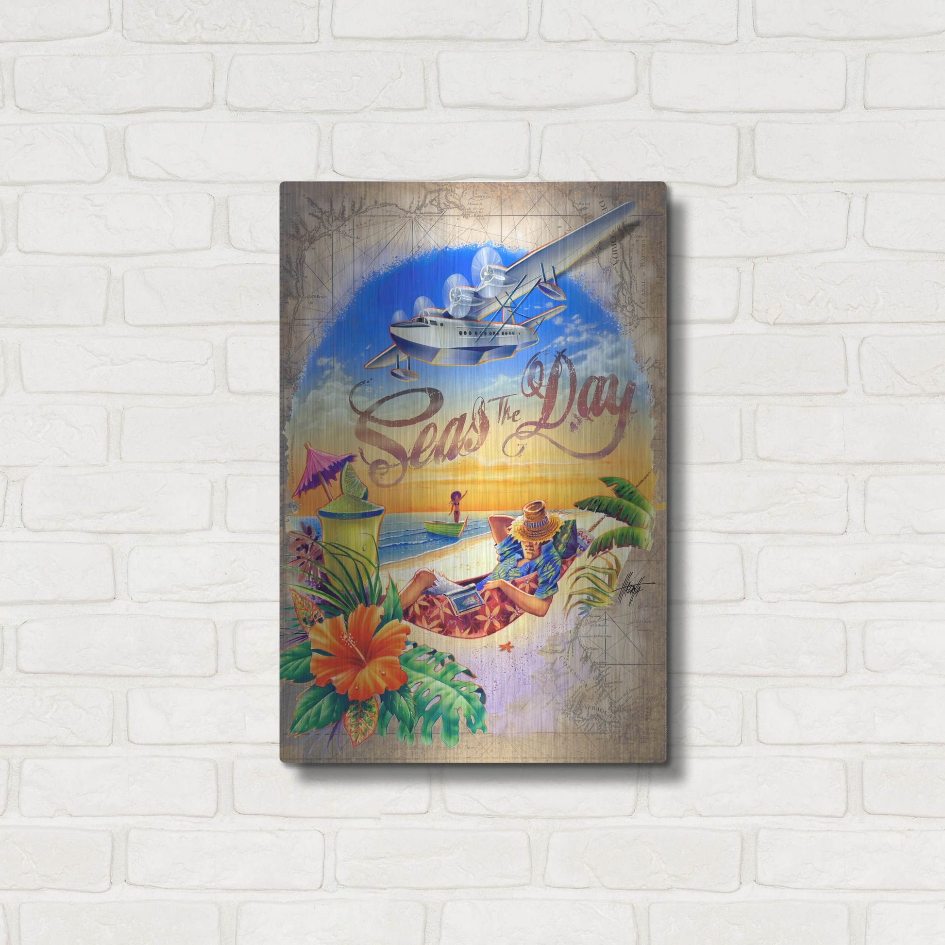 Luxe Metal Art 'Seas Day' by James Mazzotta, Metal Wall Art,16x24