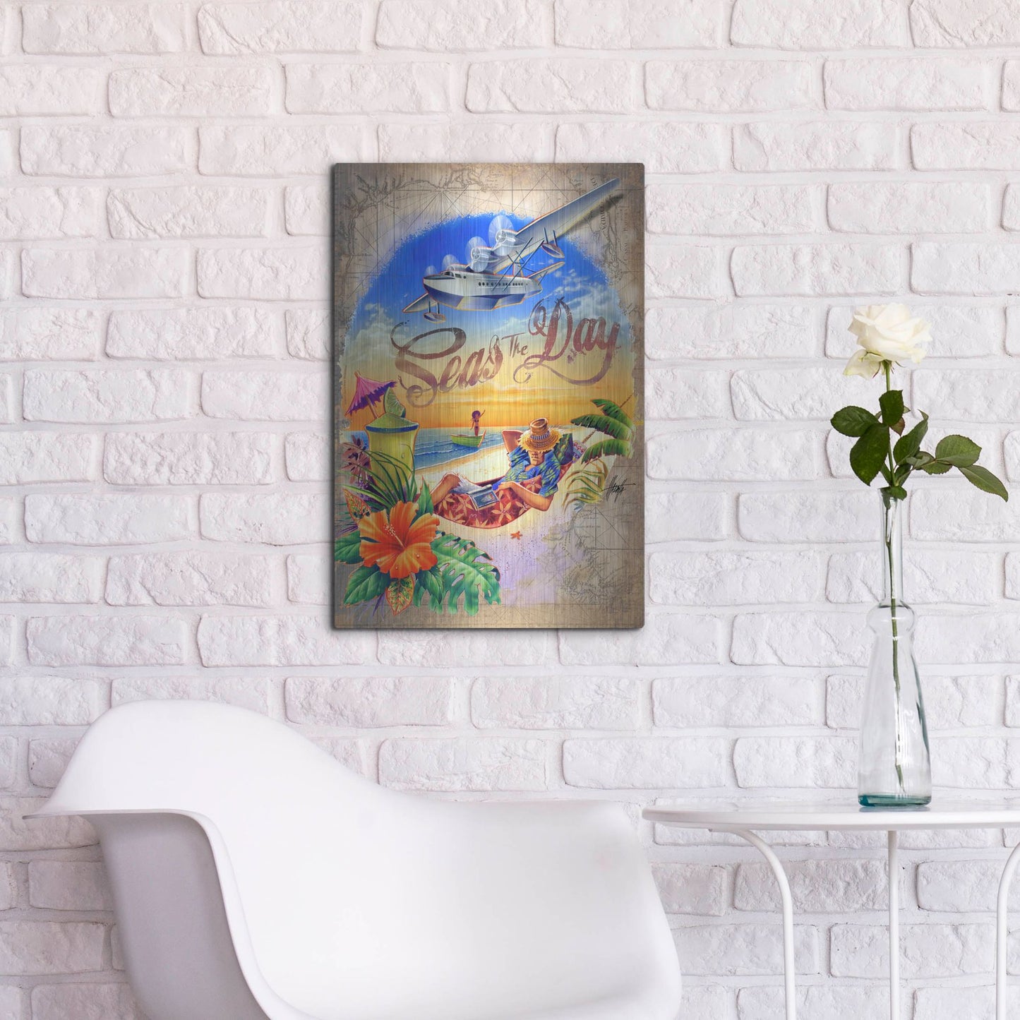 Luxe Metal Art 'Seas Day' by James Mazzotta, Metal Wall Art,16x24