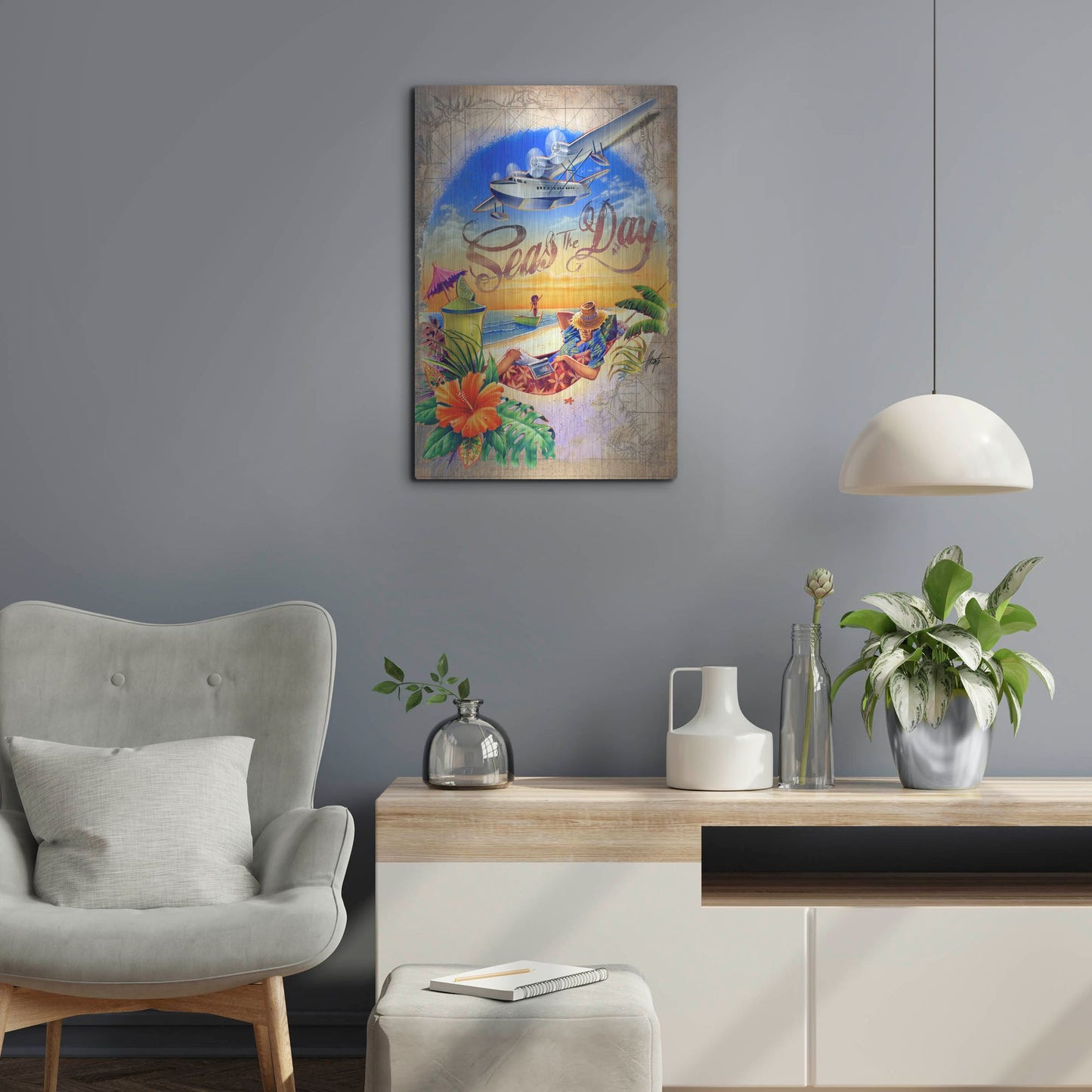 Luxe Metal Art 'Seas Day' by James Mazzotta, Metal Wall Art,16x24