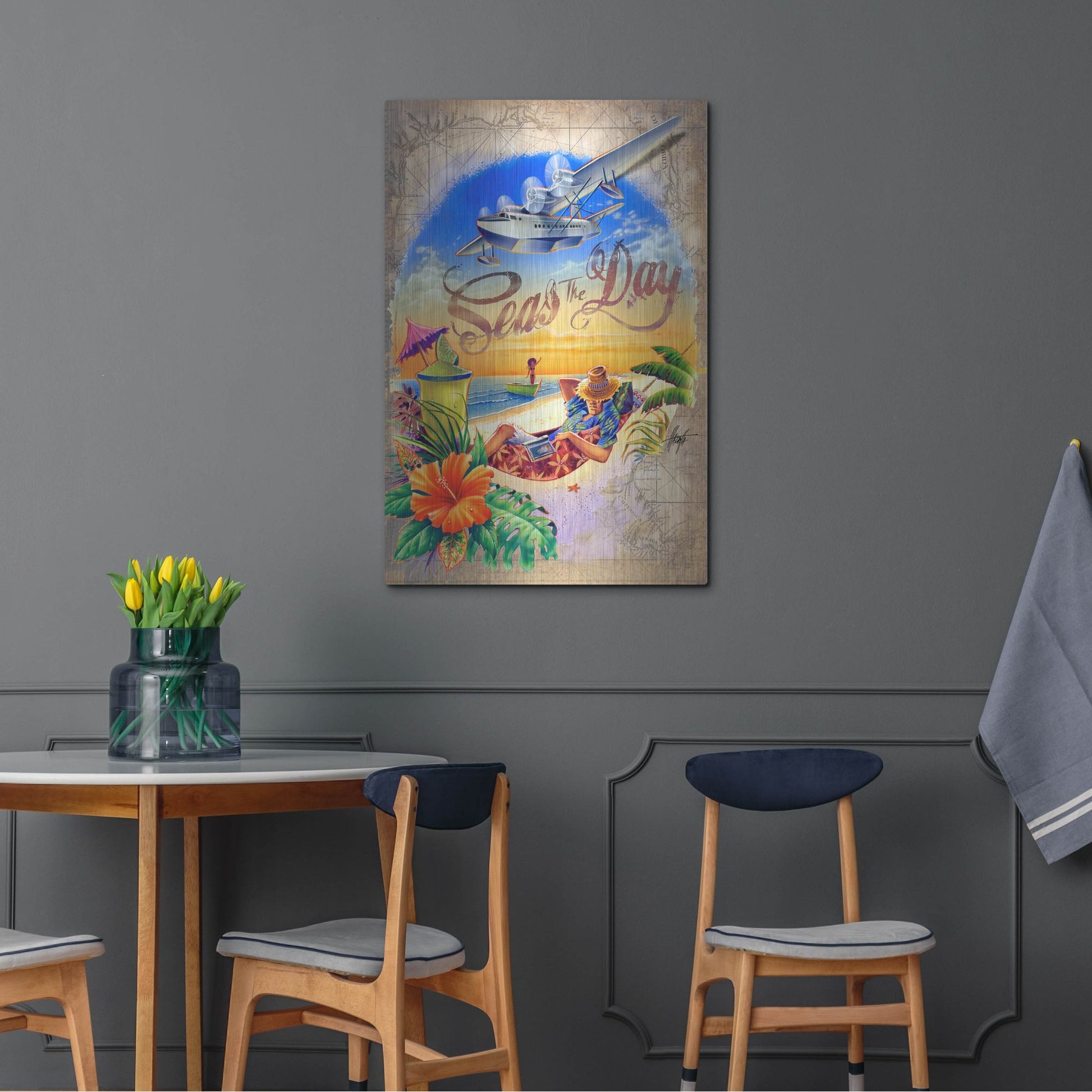 Luxe Metal Art 'Seas Day' by James Mazzotta, Metal Wall Art,24x36