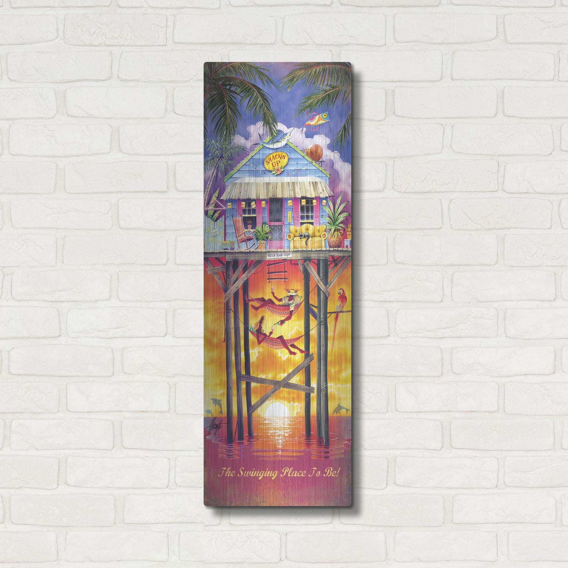 Luxe Metal Art 'Shackin Up' by James Mazzotta, Metal Wall Art,12x36