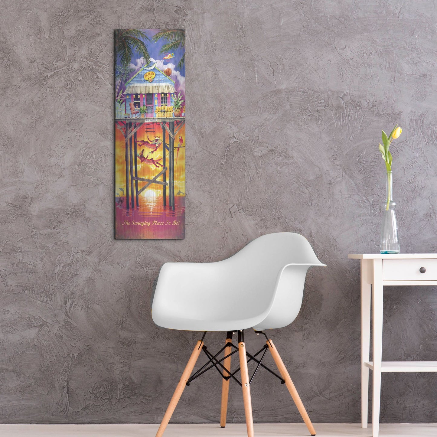 Luxe Metal Art 'Shackin Up' by James Mazzotta, Metal Wall Art,12x36