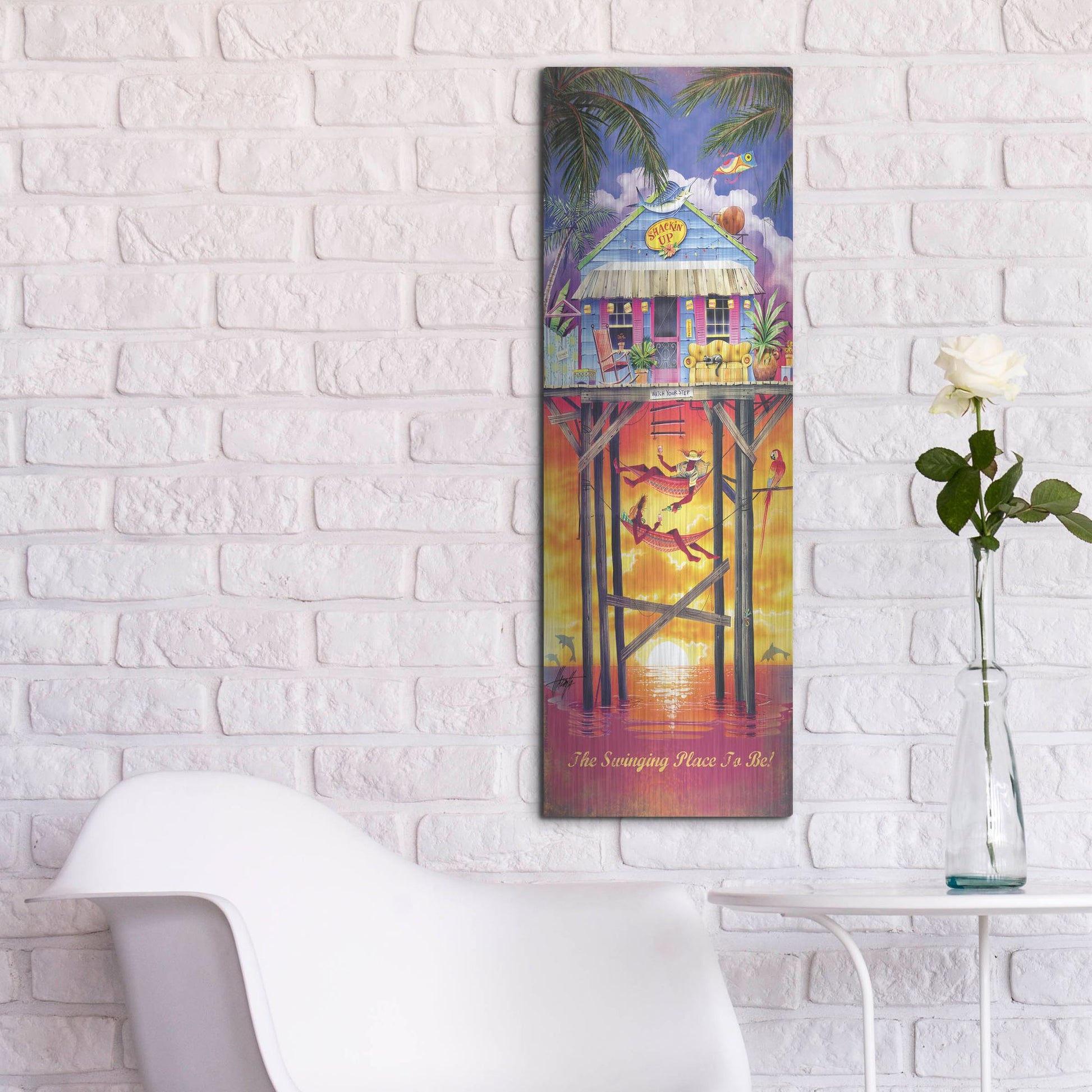 Luxe Metal Art 'Shackin Up' by James Mazzotta, Metal Wall Art,12x36