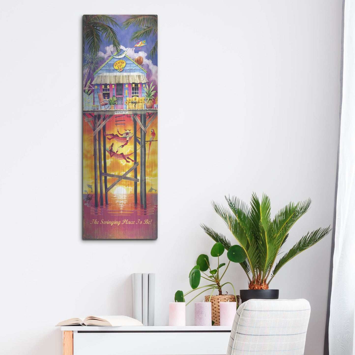 Luxe Metal Art 'Shackin Up' by James Mazzotta, Metal Wall Art,12x36