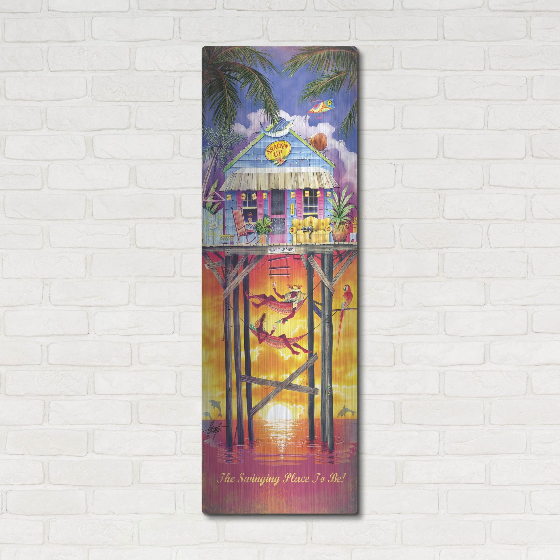 Luxe Metal Art 'Shackin Up' by James Mazzotta, Metal Wall Art,16x48