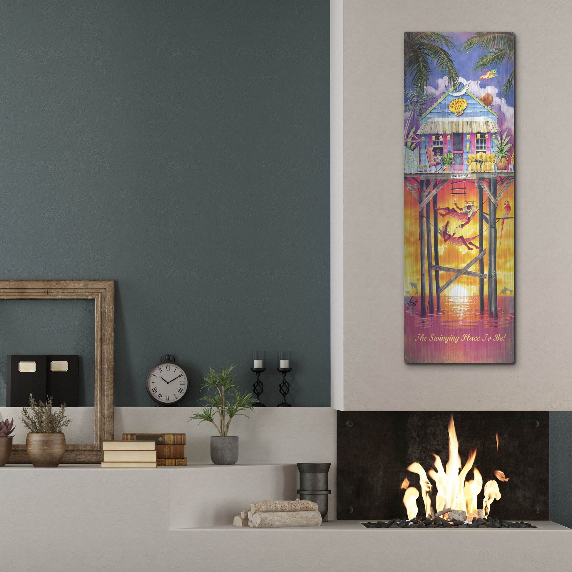 Luxe Metal Art 'Shackin Up' by James Mazzotta, Metal Wall Art,16x48