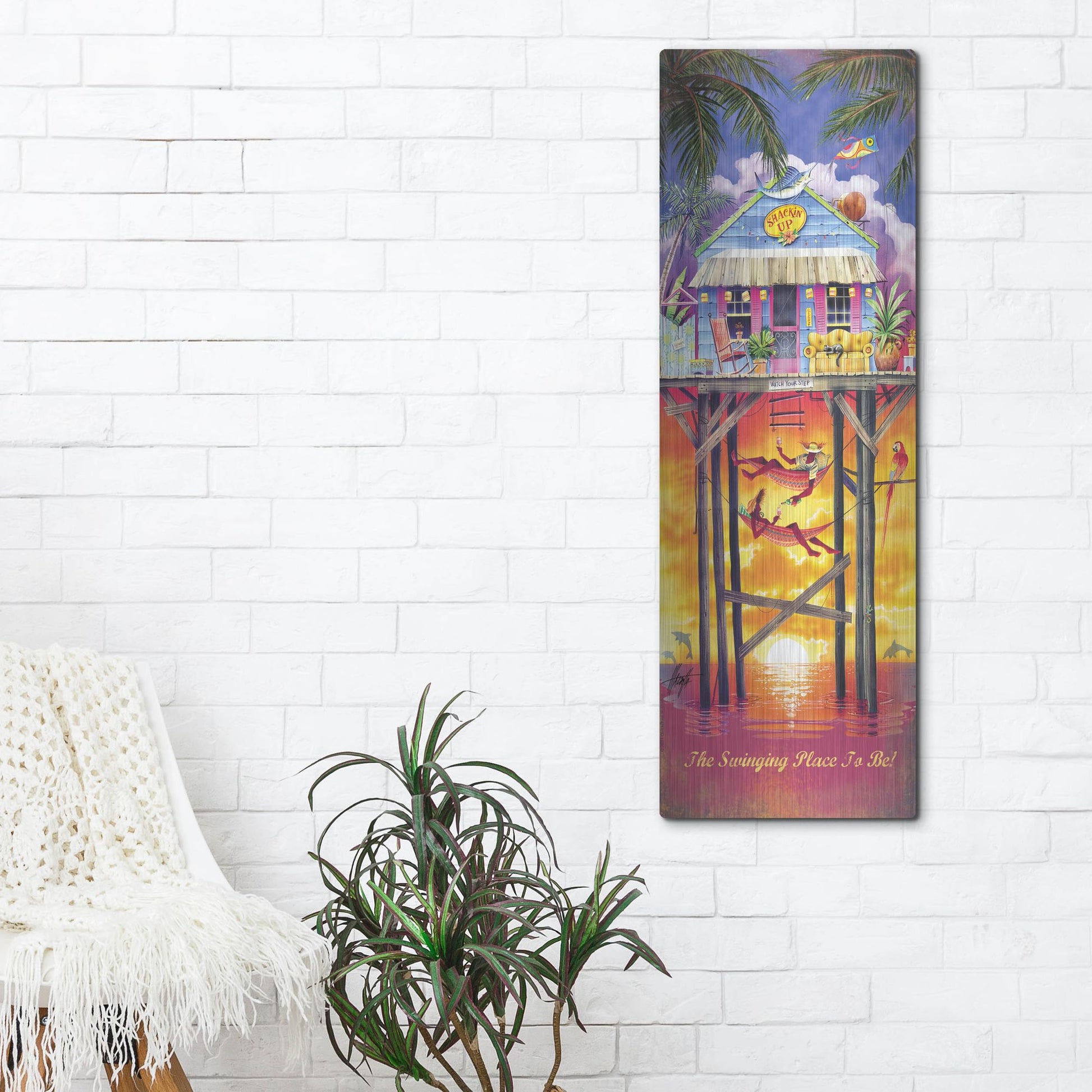 Luxe Metal Art 'Shackin Up' by James Mazzotta, Metal Wall Art,16x48