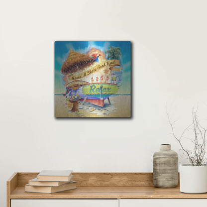 Luxe Metal Art 'Shore Good Time Boat' by James Mazzotta, Metal Wall Art,12x12