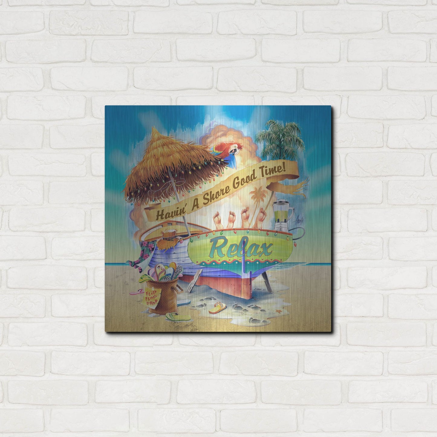 Luxe Metal Art 'Shore Good Time Boat' by James Mazzotta, Metal Wall Art,24x24