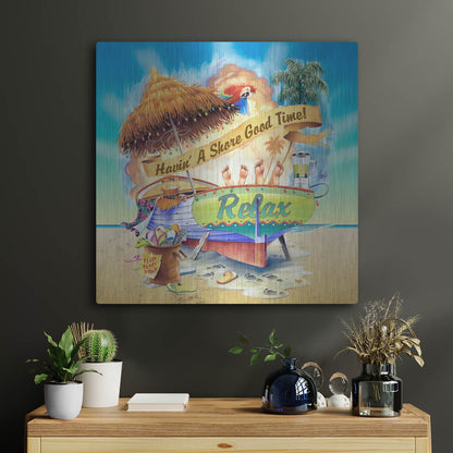 Luxe Metal Art 'Shore Good Time Boat' by James Mazzotta, Metal Wall Art,24x24