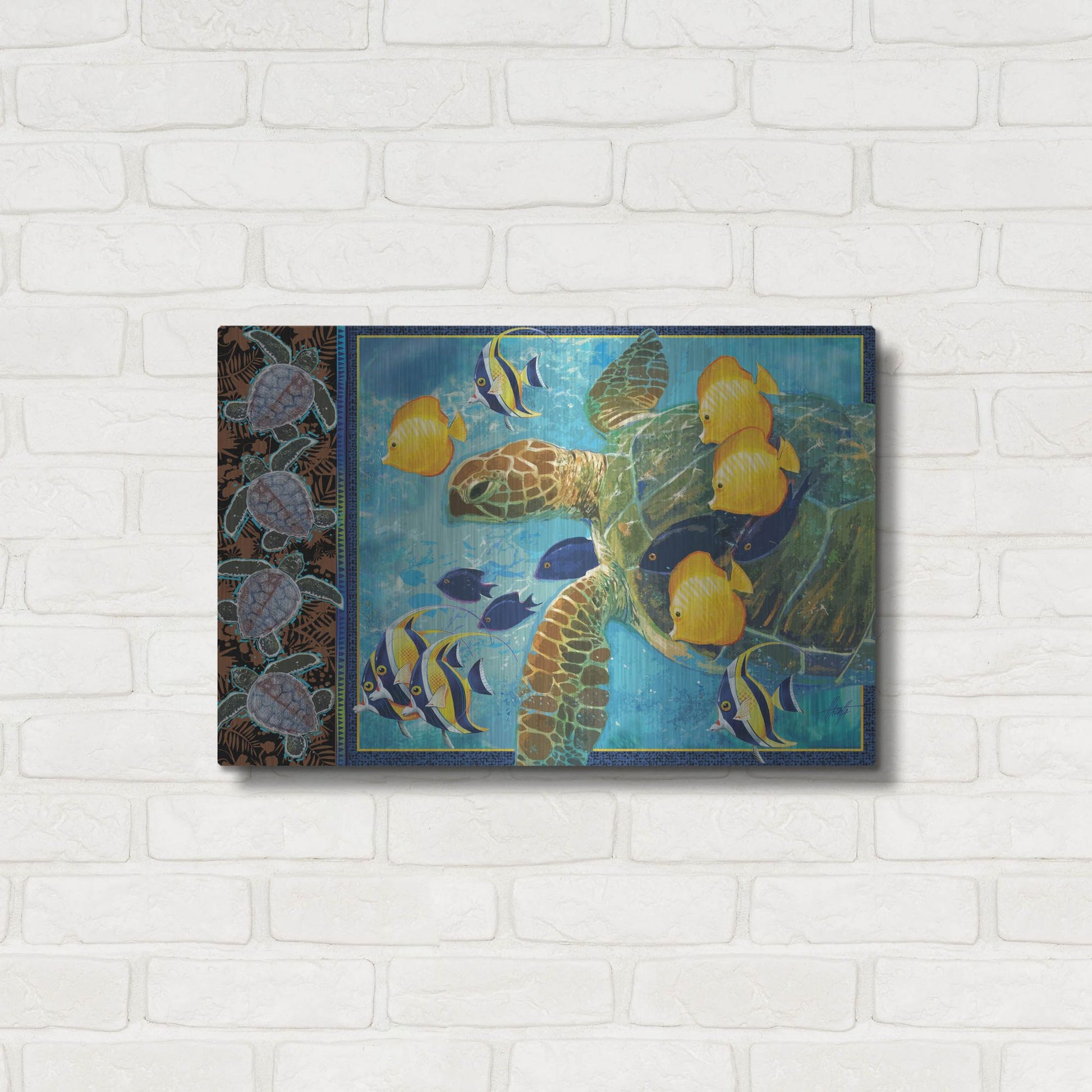 Luxe Metal Art 'Turtle Hatchlings' by James Mazzotta, Metal Wall Art,24x16