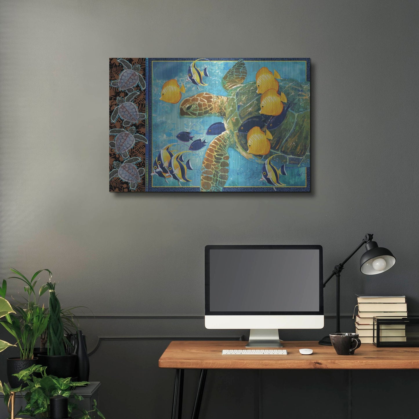 Luxe Metal Art 'Turtle Hatchlings' by James Mazzotta, Metal Wall Art,36x24