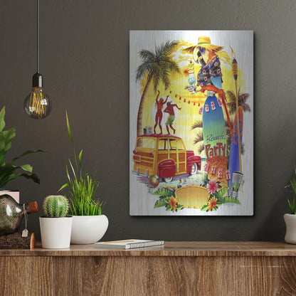 Luxe Metal Art 'Woodie Beach Party' by James Mazzotta, Metal Wall Art,12x16