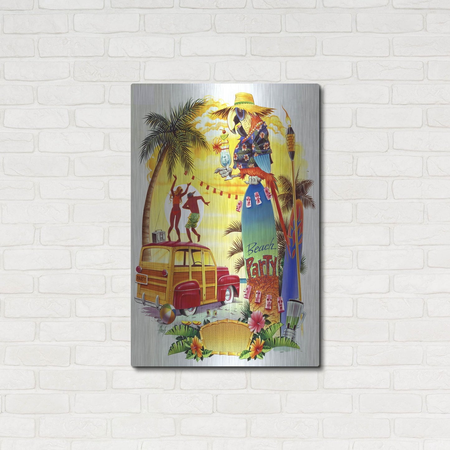 Luxe Metal Art 'Woodie Beach Party' by James Mazzotta, Metal Wall Art,24x36