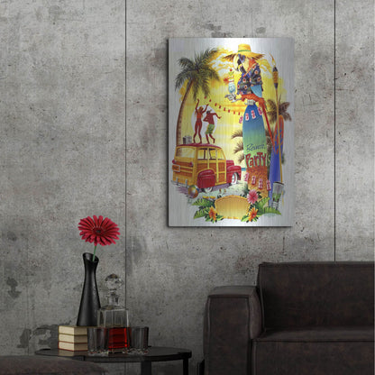 Luxe Metal Art 'Woodie Beach Party' by James Mazzotta, Metal Wall Art,24x36