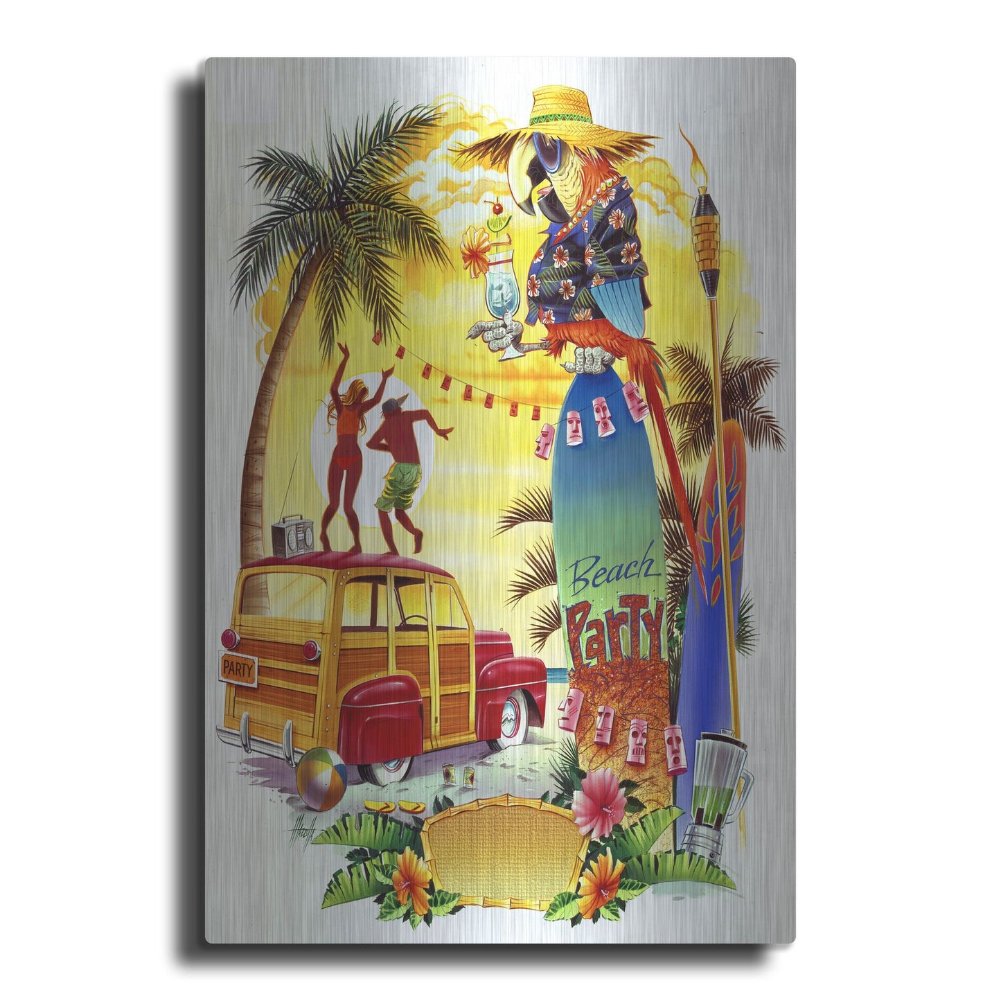 Luxe Metal Art 'Woodie Beach Party' by James Mazzotta, Metal Wall Art