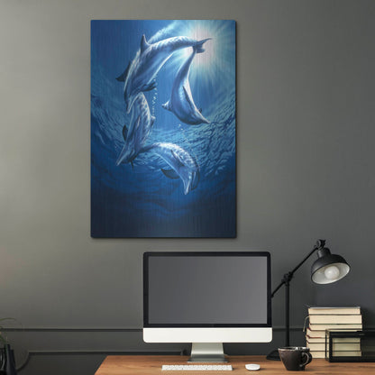 Luxe Metal Art 'Dolphin Swing' by Joh Naito, Metal Wall Art,24x36